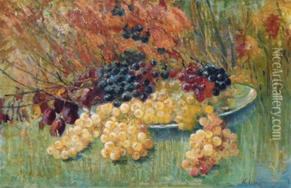Grapes And Leaves Oil Painting - Helene Cramer