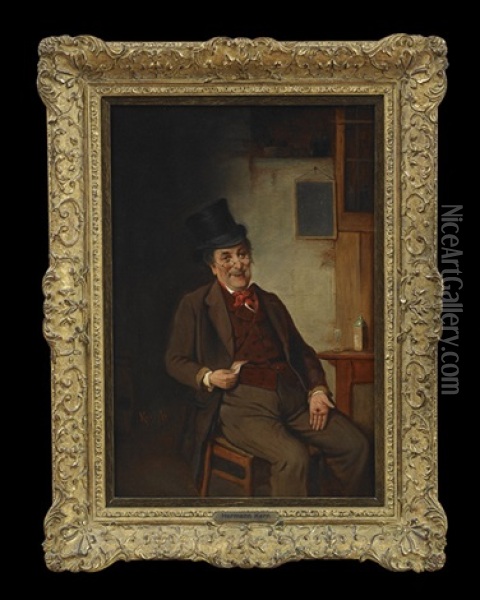 Man Seated, Holding A Token Oil Painting - Hermann Kern