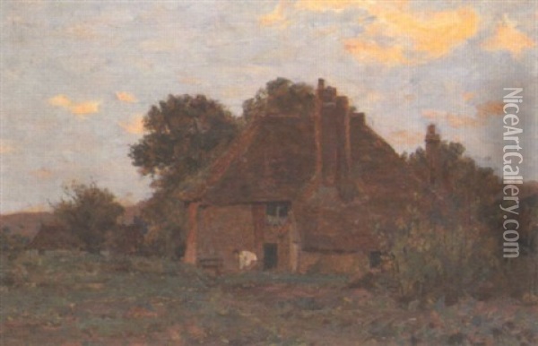 A Cottage Scene Oil Painting - James Aumonier
