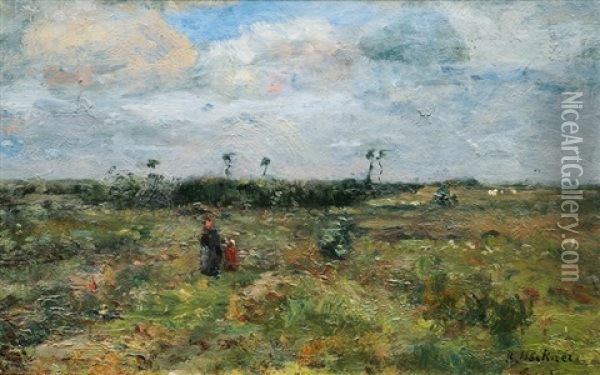 Landscape With Woman And Child Oil Painting - Rudolf Hoeckner