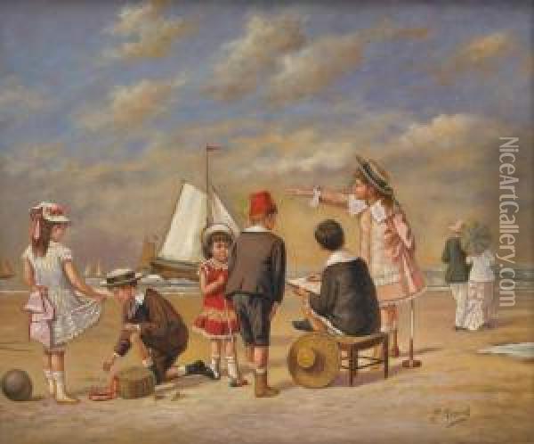 Enfants A La Plage Oil Painting - Paul Rossert