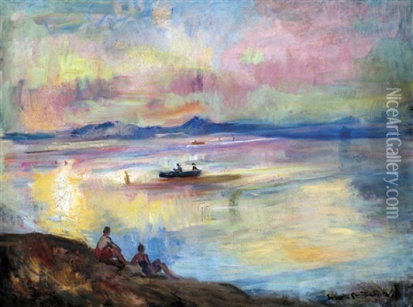 Twilight At The Balaton Oil Painting - Bela Ivanyi Gruenwald