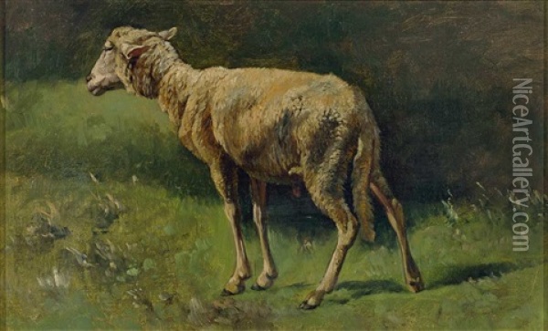 Sammlungen Biberach. Lamm Am Waldrand Oil Painting - Christian Friedrich Mali