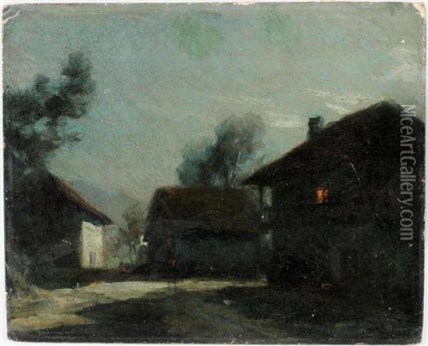 French Village At Night Oil Painting - Francois Charles Cachoud
