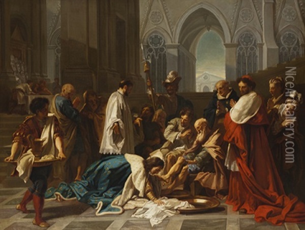Saint Louis Lavant Les Pieds Des Pauvres Oil Painting - Jean-baptiste Jouvenet