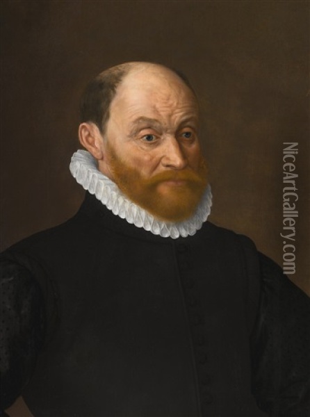 Portrait Of A Bearded Gentleman, Bust-length, Wearing Black And A Ruff Oil Painting - Adriaen Thomasz Key