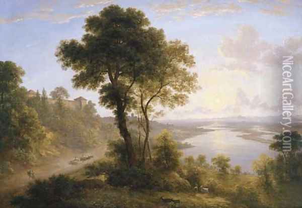 Landscape with Buildings on Hill Oil Painting - John Glover