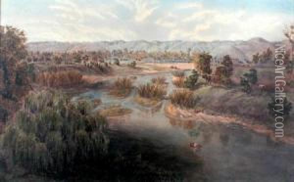 The River Torrensfrom The Bridge Oil Painting - Ernest D. Stocks