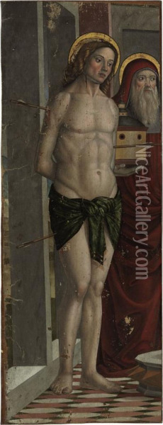 Saints Sebastian And Jerome, A Fragment Oil Painting - Domenico Morone