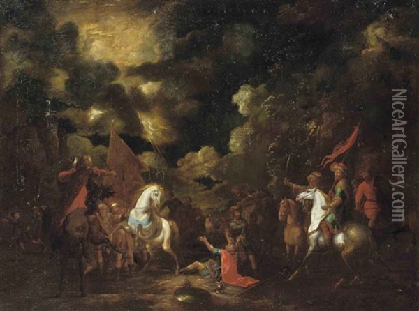 The Conversion Of Saint Paul On The Road To Damascus Oil Painting - Georg Philipp Rugendas the Elder