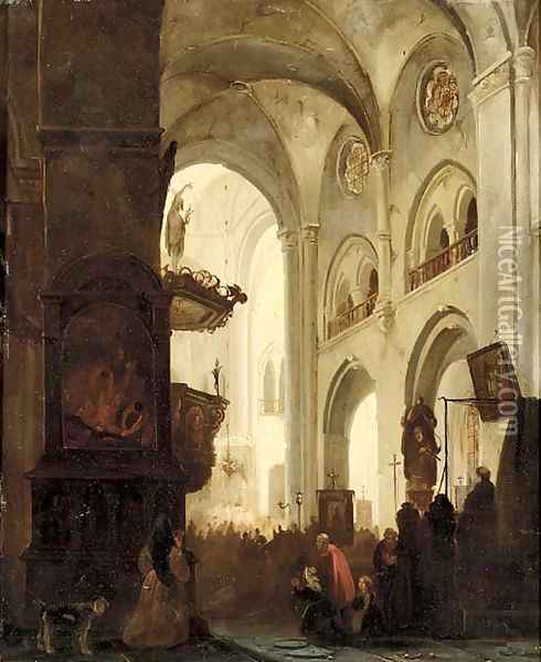 A church interior during the mass Oil Painting - Jacobus Pelgrom