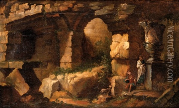 Personnages Dans Les Ruines Du Colisee Oil Painting - Jean-Antoine Constantin d'Aix