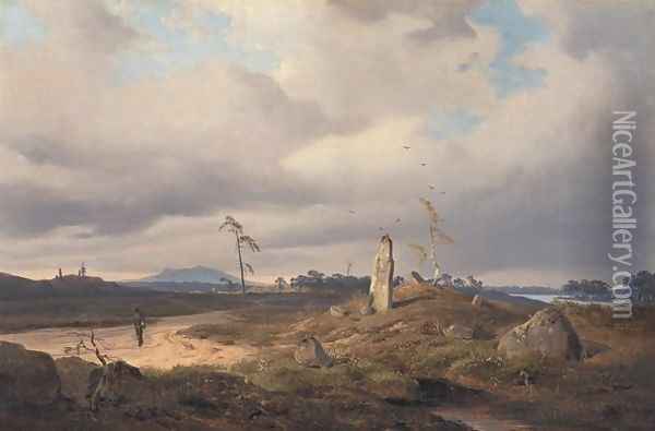 Landscape With Rune Stone Oil Painting - Andreas Achenbach