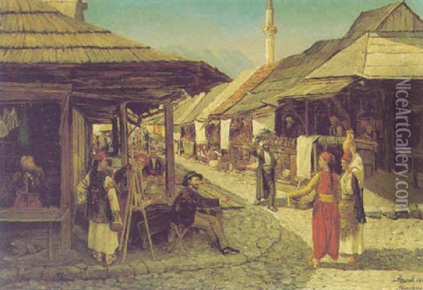 Painting In The Marketplace Oil Painting - Daniel Israel