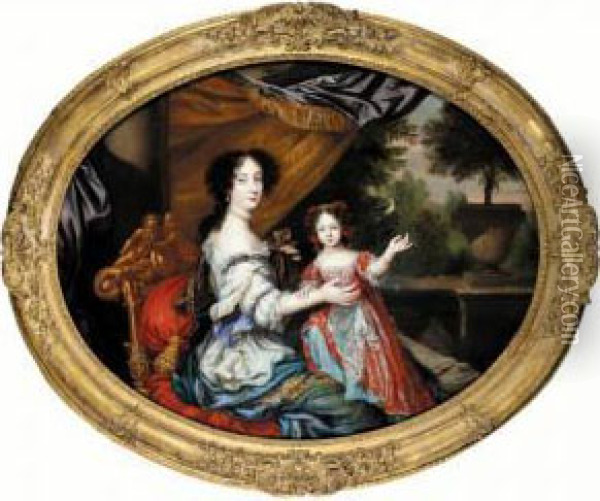 Portrait Of Barbara Villiers, 
Countess Of Castlemaine (1640-1709), And Her Daughter, Lady Charlotte 
Fitzroy, Countess Of Lichfield (1664-1718) Oil Painting - Henri Gascard