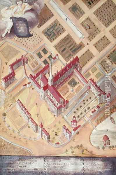 Perspective view of the Abbey, from 'l'Abbaye de Port-Royal', c.1710 Oil Painting - Cochin, Louise Madelaine