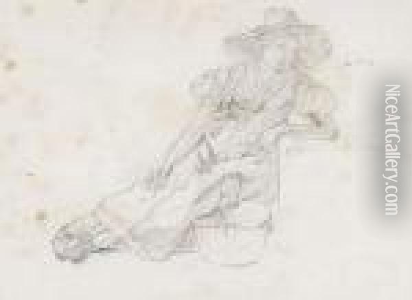 Sitzende Junge Trachtenfrau Mit Korb. Oil Painting - Wolfgang-Adam Toepffer