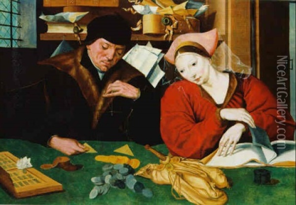 Der Geldwechsler Und Seine Frau Oil Painting - Marinus van Reymerswaele