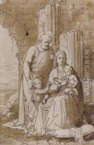 Sacra Famiglia Con San Giovannino Oil Painting - Luigi Mussini