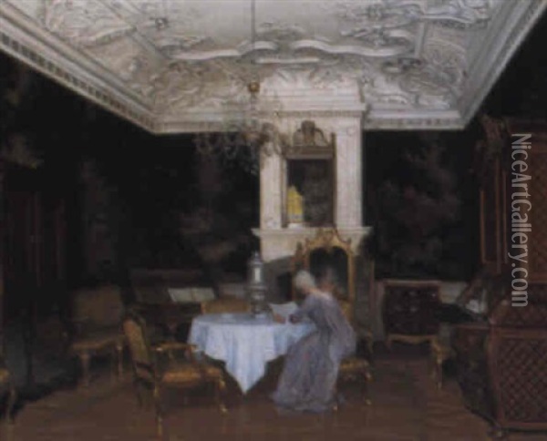 A Lady In An Interior, Fredensborg Oil Painting - Adolf Heinrich Claus Hansen