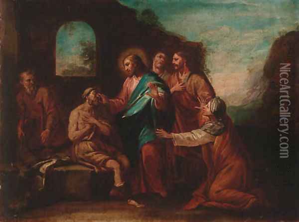 Christ Healing The Blind Oil Painting - Venetian School