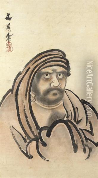 Bodhidharma Oil Painting - Tani Buncho