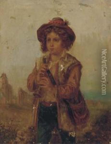 The Young Musician; And The Young Weaver Oil Painting - Adriano Bonifazi