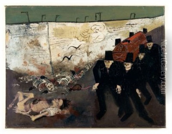 Tanz An Der Mauer - Sargtrager Oil Painting - Felix Nussbaum