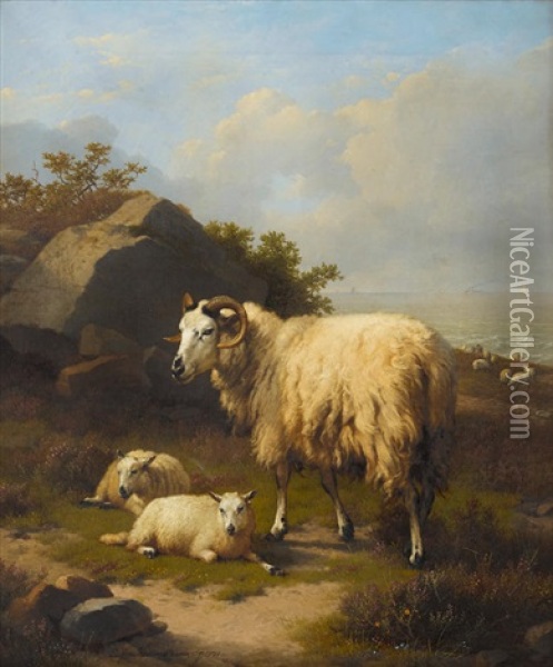 Mountain Goats At Rest Oil Painting - Eugene Verboeckhoven
