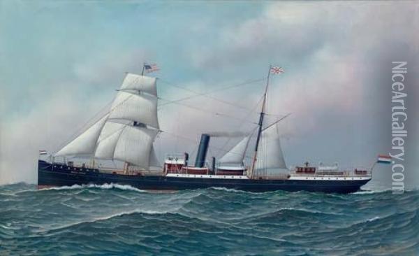The Dutch Steamship Orange Nassau Outward-bound For America Oil Painting - Antonio Nicolo Gasparo Jacobsen