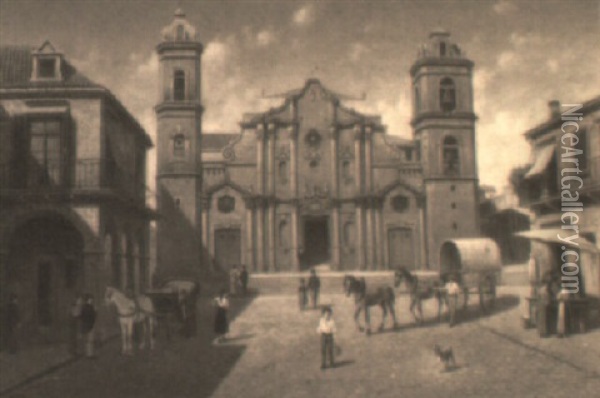 La Cathedrale De La Havane, Cuba Oil Painting - Victor Carabain