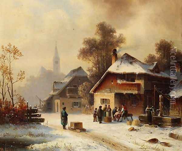 Village scene in winter Oil Painting - Anton Doll