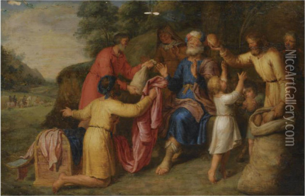 Joseph's Brothers Returning To Jacob Bearing Gifts Oil Painting - Pieter Bartholomeusz. Barbiers IV