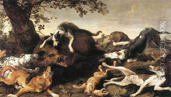 Wild Boar Hunt Oil Painting - Frans Snyders