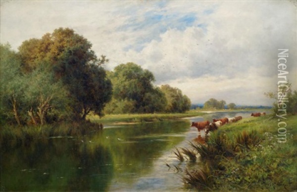 Silent Waters, Culham On Thames Oil Painting - Henry H. Parker