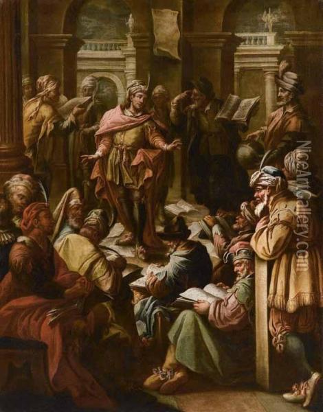 Disputa Nel Tempio Oil Painting - Nicolas Bertuzzi L'Anconitano