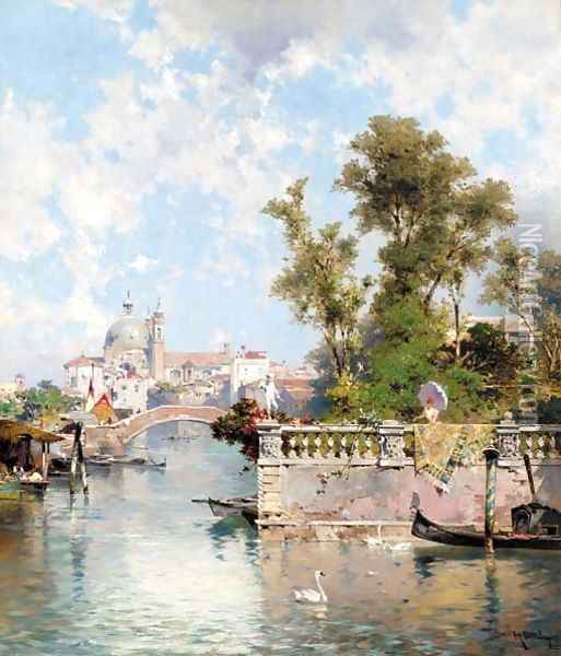 The Rio Ognissanti and the church of the Gesuiti, Venice Oil Painting - Franz Richard Unterberger