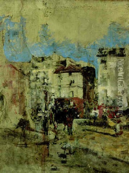 Place Pigalle, Con Omnibus A Cavalli, Paris Oil Painting - Giovanni Boldini
