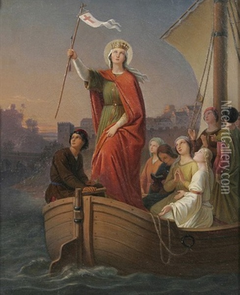 Die Heilige Ursula Mit Ihren Gefahrtinnen Bei Der Ankunft In Rom Oil Painting - Johann Baptist Mueller