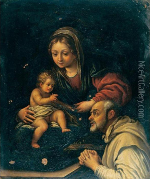 Madonna Col Bambino E San Romualdo Oil Painting - Alessandro Tiarini