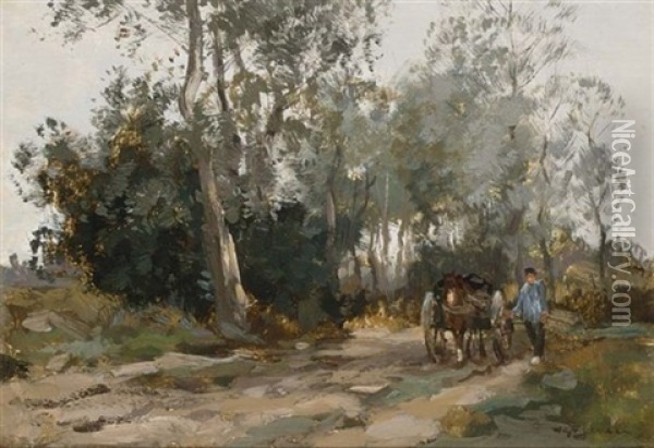 A Horsedrawn Cart On A Country Lane Oil Painting - Willem George Frederik Jansen