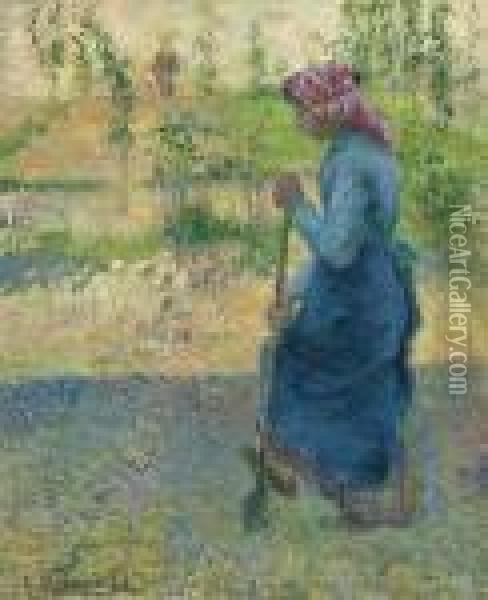 Paysanne Bechant Oil Painting - Camille Pissarro