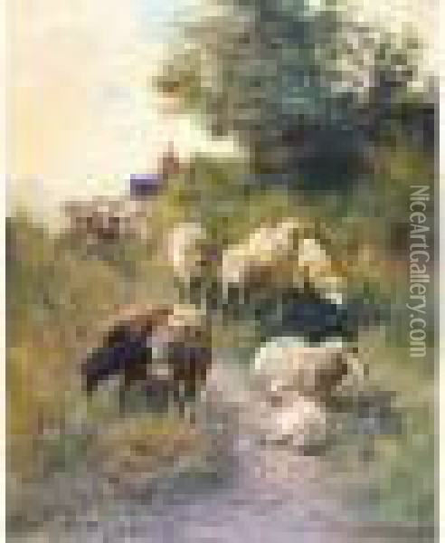 Schapenhoedster Met Kudde Oil Painting - Henry Schouten