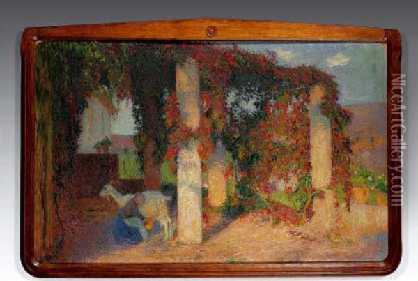 Automne, Chevriere Sous La Pergola A Marquayrol, Vers 1913 Oil Painting - Henri Martin
