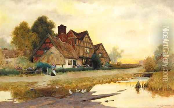 A Figure before a Cottage at Market Drayton, Shropshire Oil Painting - Arthur Claude Strachan