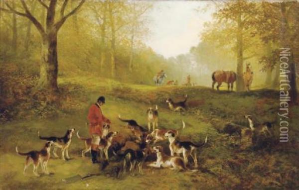 Cub Hunting In Huln Park: Gone To Earth - Topping The Drain Oil Painting - George Gibbs