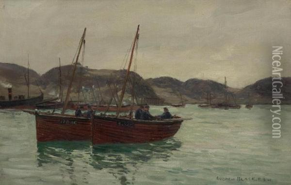 Boats In Harbour Oil Painting - Andrew Black