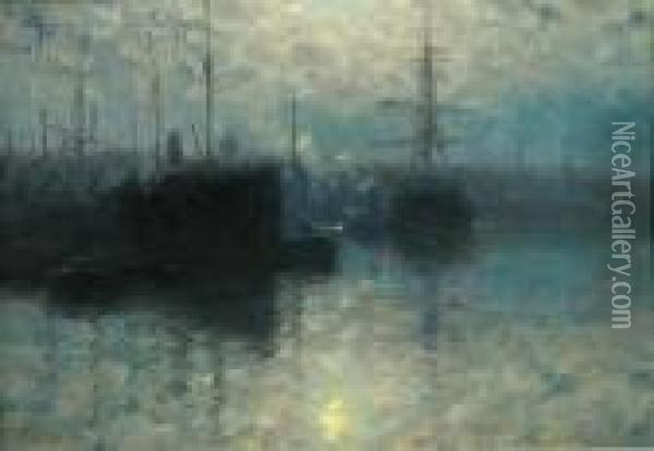 Boston Harbour, Moonlight Oil Painting - William Edward Norton