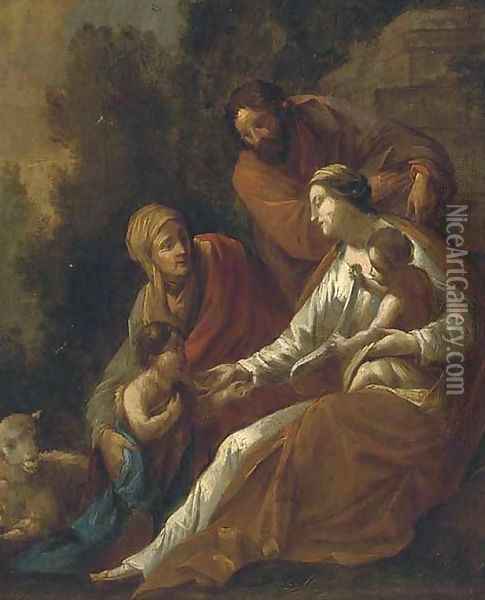 The Holy Family with Saint Elizabeth and the Infant Saint John the Baptist Oil Painting - Eustache Le Sueur