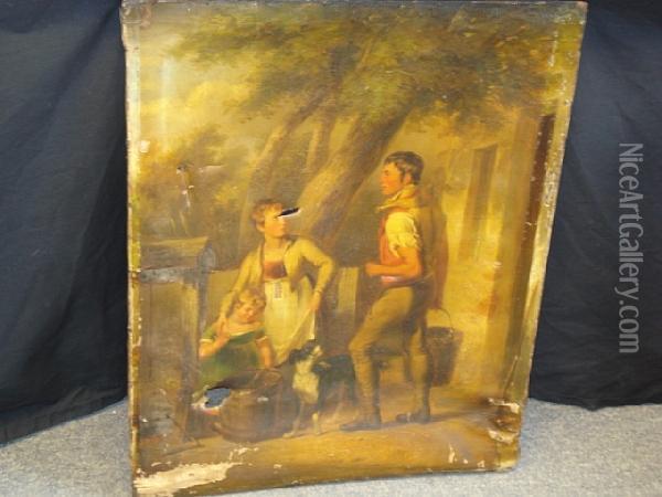 Rustic Family At Well Oil Painting - Henry Perronet Briggs